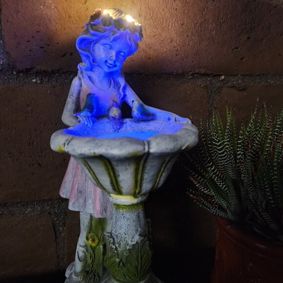 Solar LED Bird Bath Girl Sculpture 11.75" H - Picture 6 of 7
